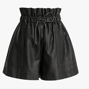 High waisted faux leather shorts
